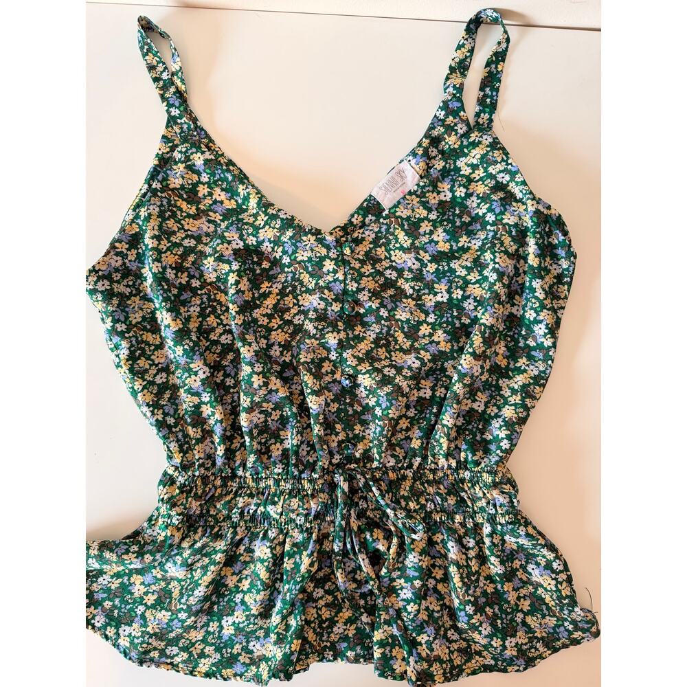 3 for $9 Sienna Sky green floral top with buttons elastic waist S